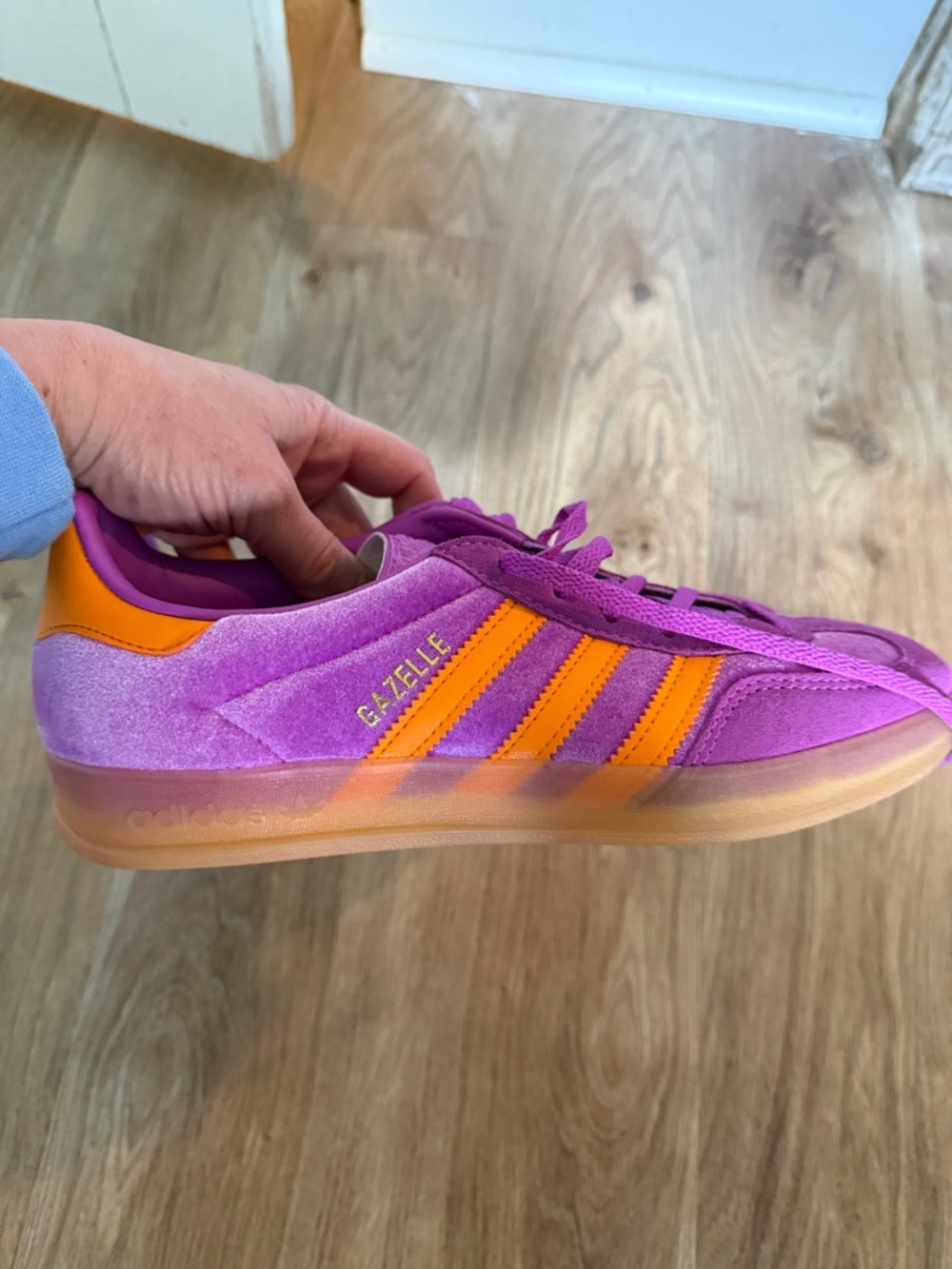 adidas Women's Purple Suede Gazelle with Orange Stripes - Picture 6 of 6